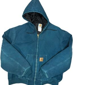 Vintage Carhartt aqua teal Hooded Jacket with Quilted Lining Size 2XLReg J06 DTL